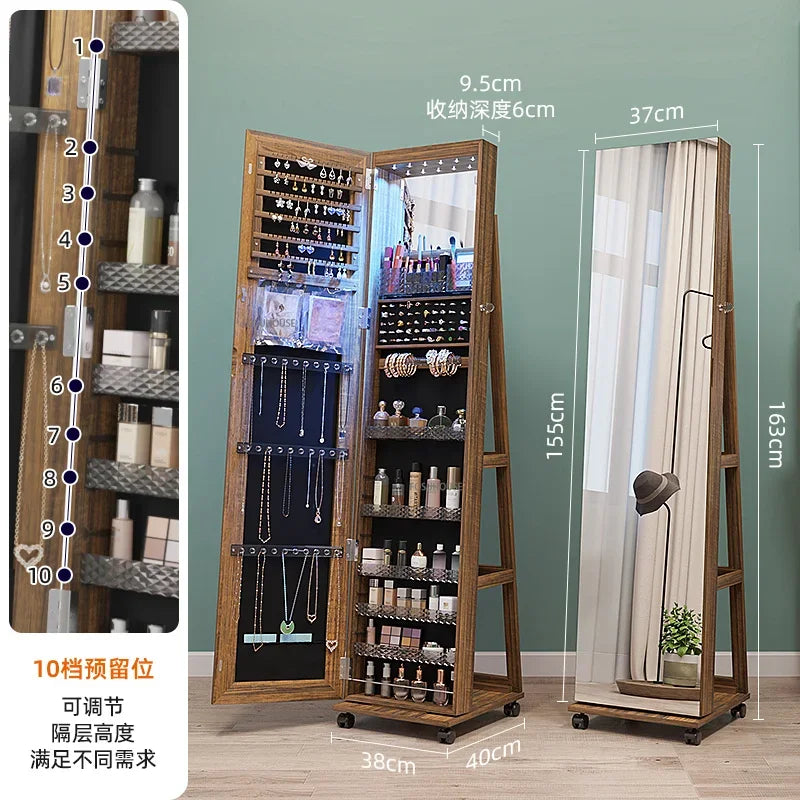 Full-length Mirror 360° Rotating Floor Makeup Mirror Cabinet Bedroom Jewelry Cabinet with Mirror Fitting Room Dressing Mirrors