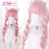 LM Cosplay Wig With Bangs Synthetic Straight Hair 24 Inch Long Heat-Resistant Pink Wig For Women