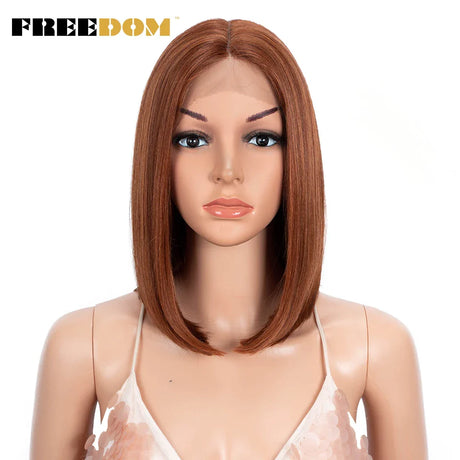 FREEDOM Straight Synthetic Lace Wigs Short Bob Ombre Blue Colorful Wigs For Black Women Cosplay Wigs Middle Part Lace Wig