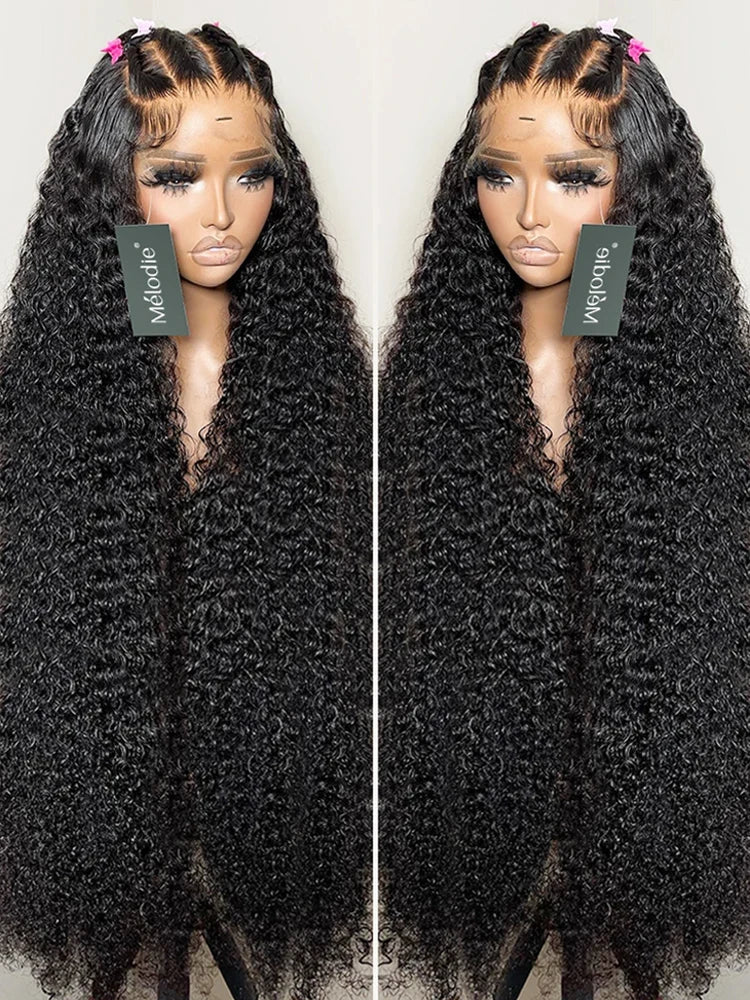 Melodie Curly 250% 40 HD 13x6 Lace Front Human Hair Wigs 5x5 Glueless Ready To Wear Deep Wave Transparent 13x4 Lace Frontal Wig