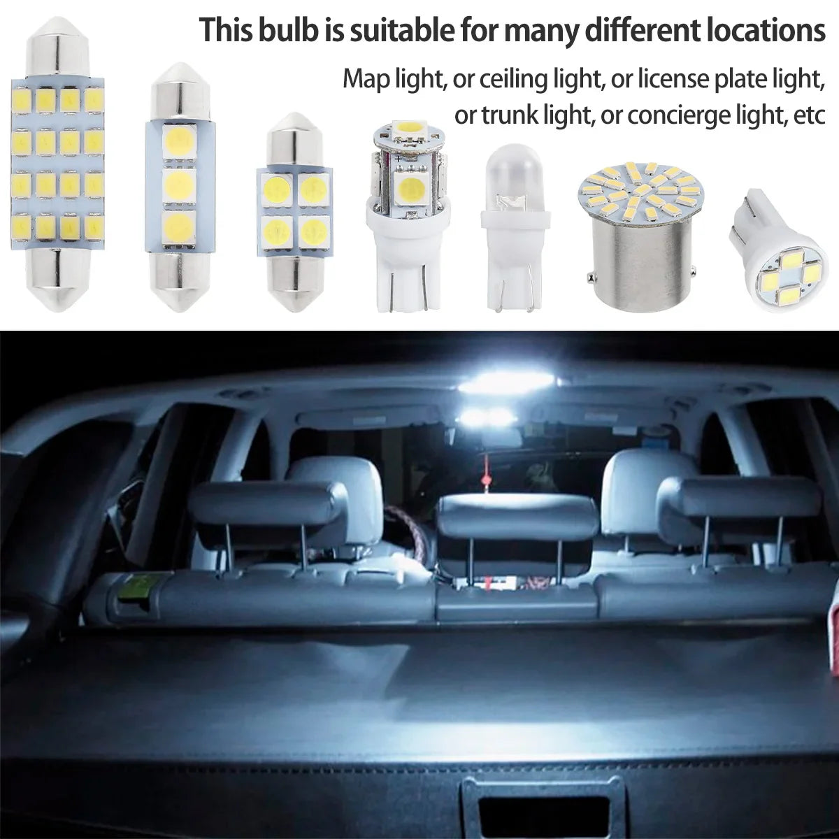 42Pcs LED Car Interior Lights T10 6000K SMD LED Xenon White Interior Light Bulbs Replacement License Plate Reading Light Bulb