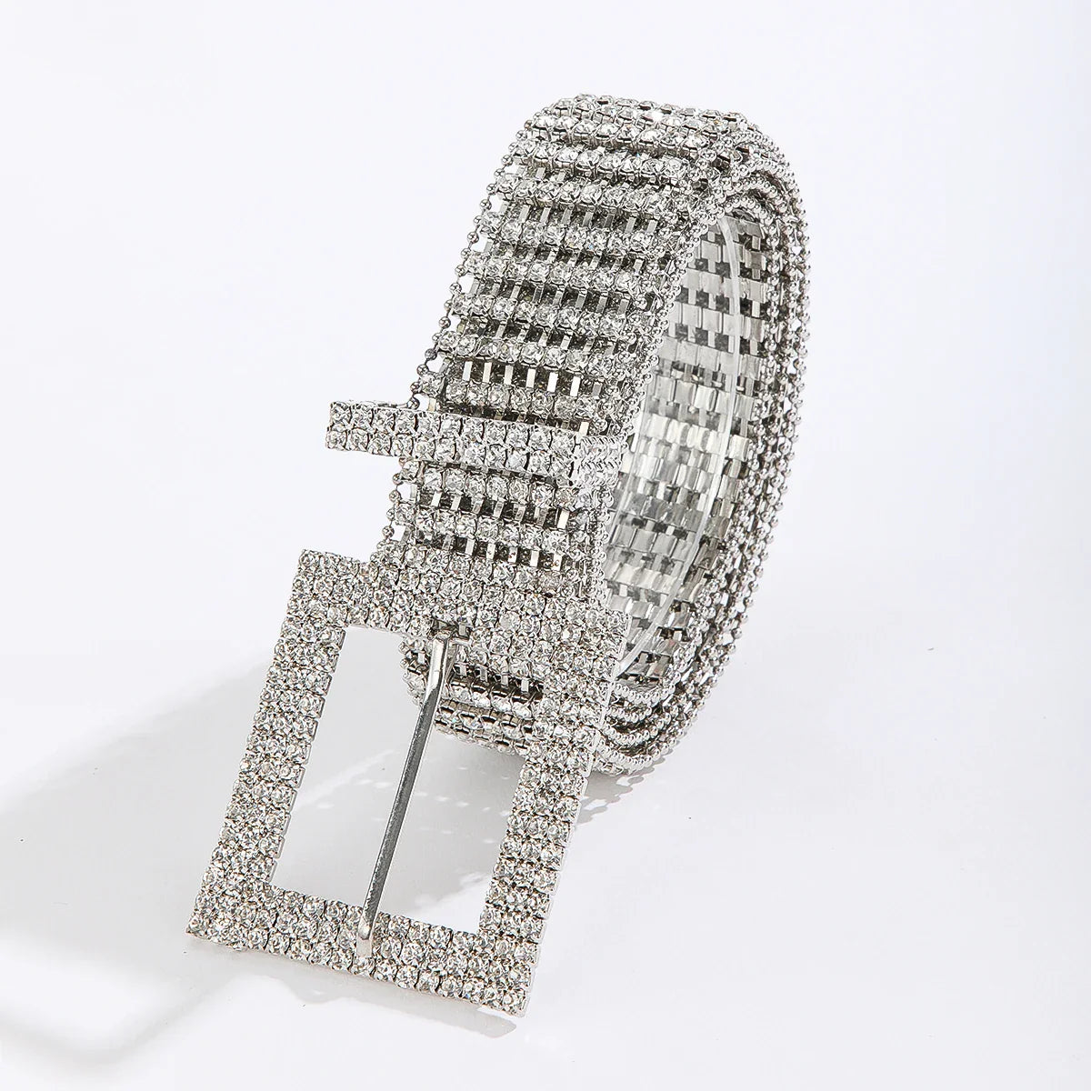 Fashion Waist 8 Rows Silver Rhinestones Decor Women`s Chain Belts