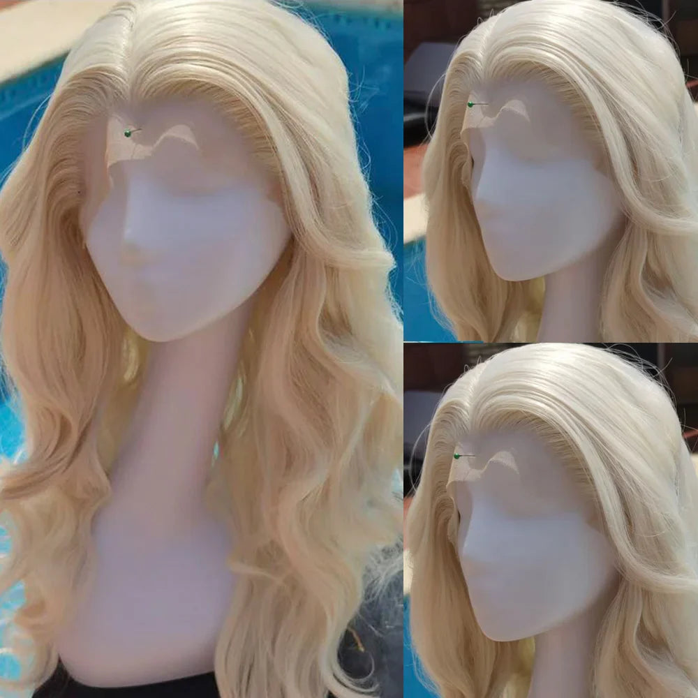 Synthetic Hair Blonde Body Wavy Soft Natural Hairline Straight Lace Front Wigs  With Baby Hair Daily Wig For Women Glueless