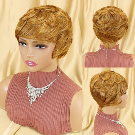 Straight Human Hair Wigs Short Bob Wig With Bangs Non Lace Front Wigs For Women Pixie Cut Wig Natural Color Full Machine Made