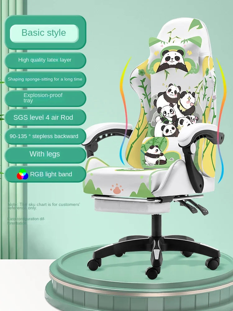 2023 New Fashion Panda Gaming Chair Girls Home Office Computer Chair Lift Rotation PRO with Light Learning Reclining Sofa Cтул