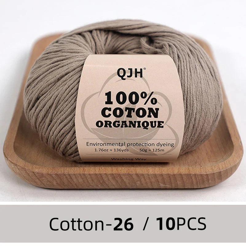 QJH 10PCS 100% Organic Cotton Yarn Pure/Mixed Color Yarn, Knitting Yarn - Crochet Yarn Soft 10 Strands Hank Yarn Machine Washabl