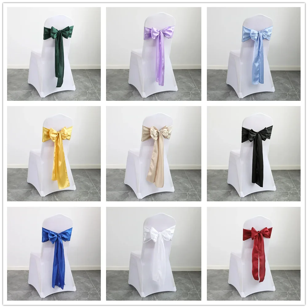 10pcs/Lot Satin Chair Sashes Bow Wedding Chair Knot Ribbon DIY Ties For Party Event Hotel Banquet Chair Decorations