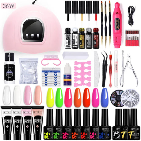 LILYCUTE Manicure Set For Quick Nail Extensions Gel Nail Polish With UV LED Nail Lamp Electric Nail Drill All For Nail Gel Tools