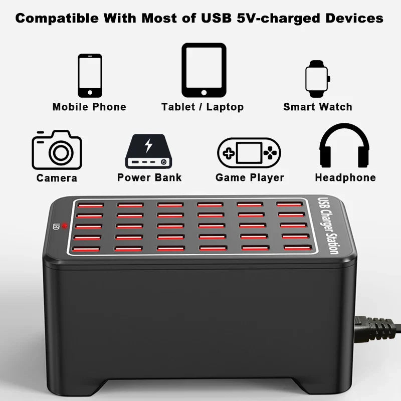 USB Charger 10 15 20 25 30 Ports HUB 150W Universal Desktop Fast Charging Station Multi Port Power Adapter for Mobile Phone