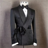 Double Breasted Suit Jacket for Men Wedding 2024 Shawl Lapel Slim Fit Groom Blazer with Belt 1 Pc Fashion Coat