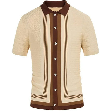 2024 Men's Summer Short Sleeve Polo Shirts Knitted Lapel Cardigan Top Stripe Stitching Men Polo Tee Shirt Fashion Camisa Hombre