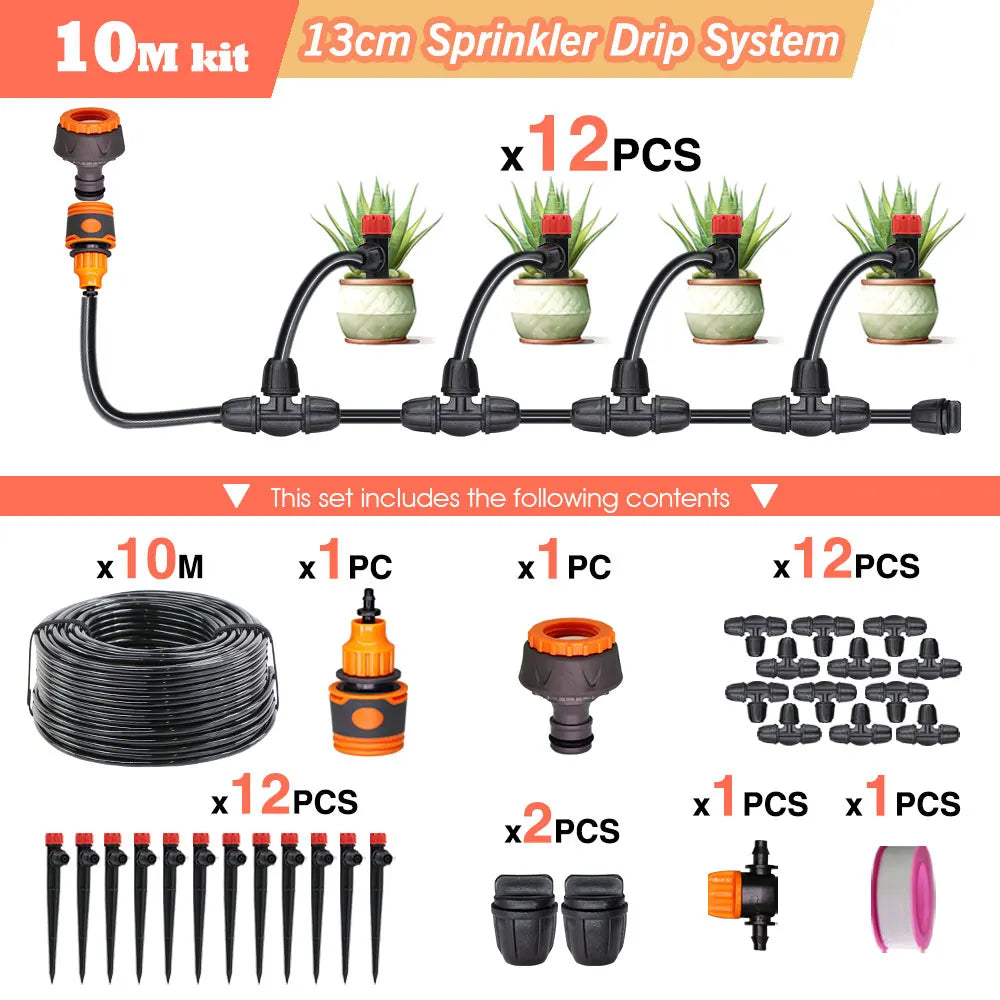 50-5M 13cm Stake Sprinkler Watering System Garden 60W Power Self-Priming Pump Automatic Irrigation Equipment 1/4”Hose Drip Kits