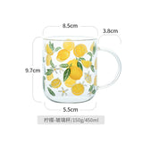 Heat-Resistant with Handle Glass Mug Breakfast Milk Cup Cute Office Home Coffee Mugs Lemon Mushroom Pumpkin Pattern Drinkware