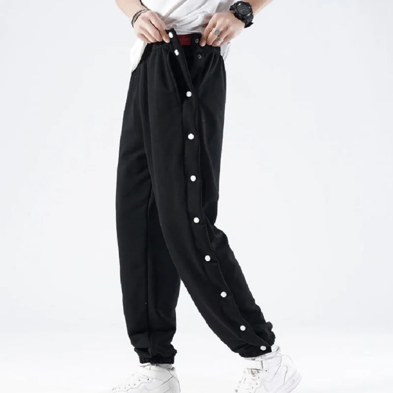 2024 New Breasted Sweatpants Men's Full Open Button-Down Loose Spring Autumn Sweatpants Side Open Training Basketball Long Pants