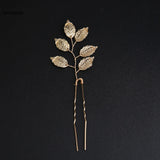 Pearl Flower Hairpin Side Comb Golden Leaf Shaped Alloy Tiaras Wedding Bride Insert Hair Clips Hair Jewelry Bride Headwear