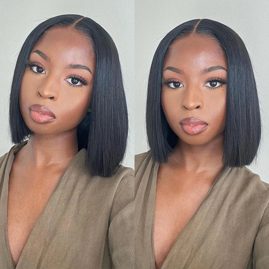 Wear Go Glueless Wig 180% Density Malaysian Straight Bob Wig  4x4 HD Lace Front Wig Glueless Pre Plucked Human Wigs Ready To Go