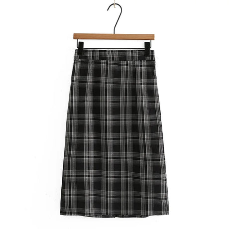 2023 Autumn Clothes Women Skirts Plus Size Vintage Plaid With Temperament Casual Calf Length Bottoms Curve