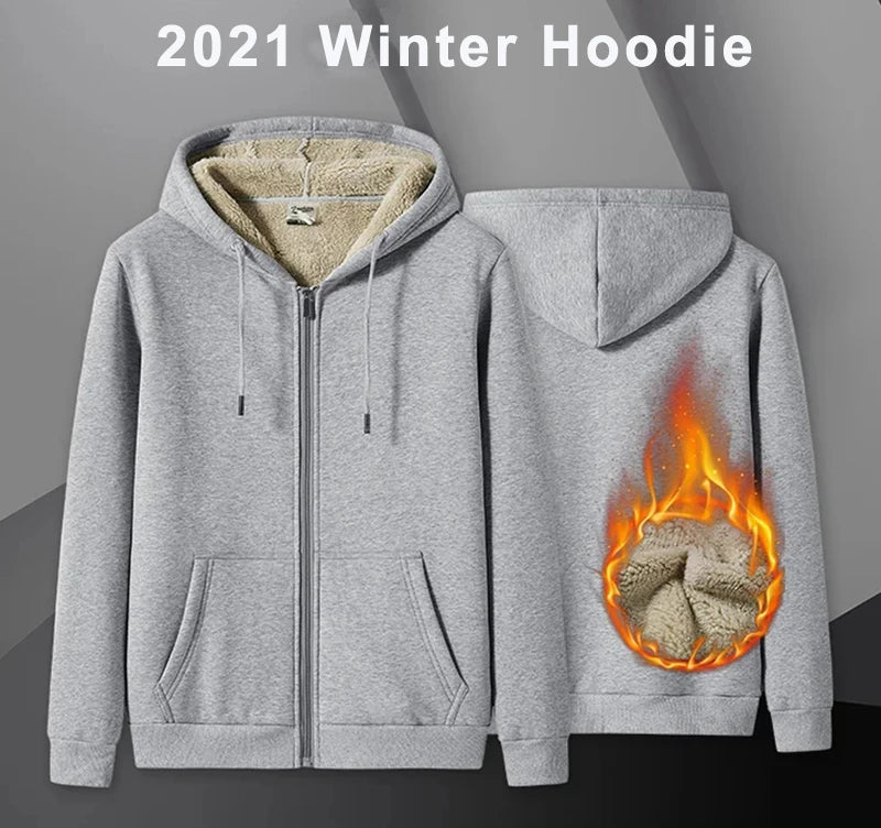 Big Size Mens Clothes Winter Thick Warm Hoodie Men Fleece Brushed Hooded Zip-up Sweatshirt 7XL 8XL Large Size Thermal Hoody Male