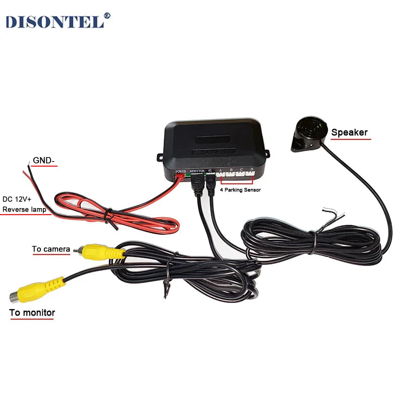 DC12V Video Parking 4 Sensors Car Reverse Backup Rear Buzzer Radar Monitor System, Support Display Image and Sound Alert