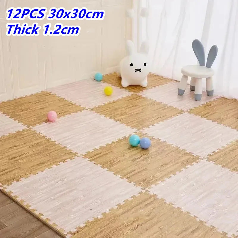 12PCS 30x30cm Puzzle Mat Foam Play Mats Rug Baby Game Mat Baby Activity Gym Puzzle Mat Wood Grain Floor Mat Kids Carpet Play Mat