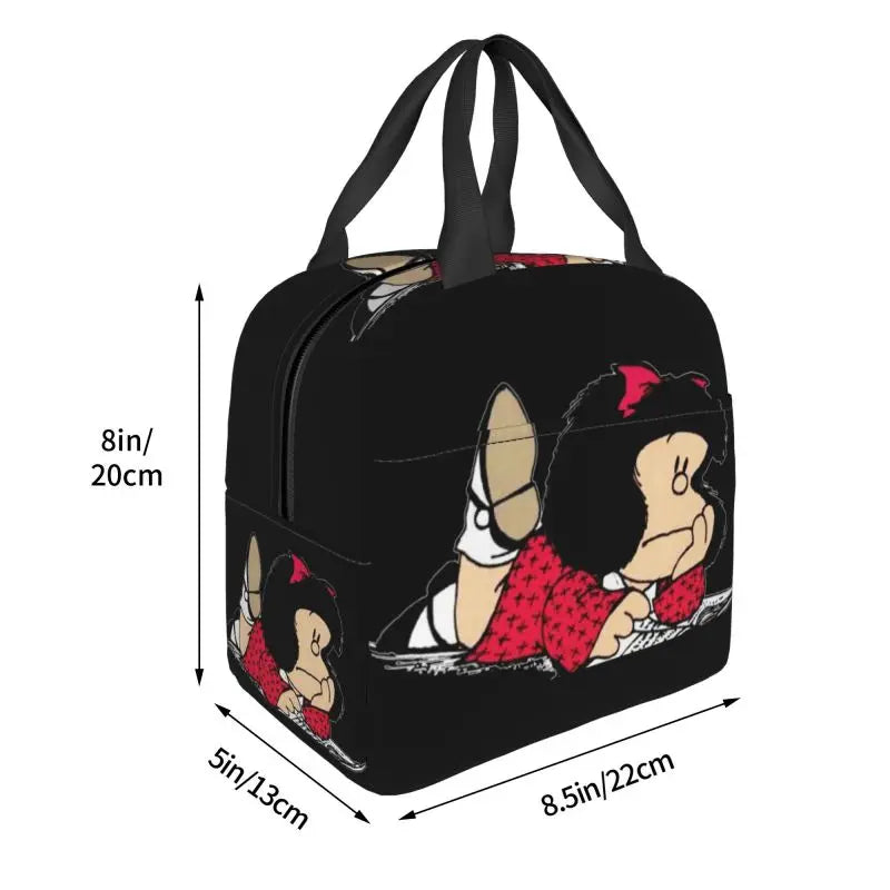 Mafalda Insulated Lunch Bags for Women Argentine Cartoon Quino Comic Portable Cooler Thermal Food Lunch Box Kids School Children