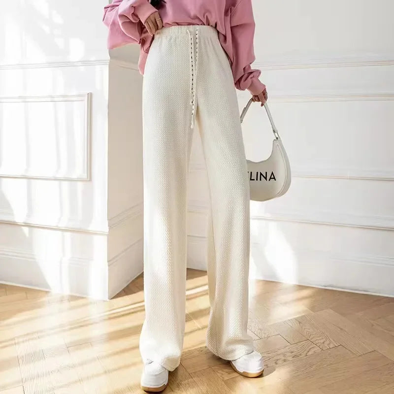 2024New Knit Spring Preppy Style Sailor Collar Women Knitted Cardigan Elastic Wide Leg Pant Long Sleeve Korean Outfit Tracksuit