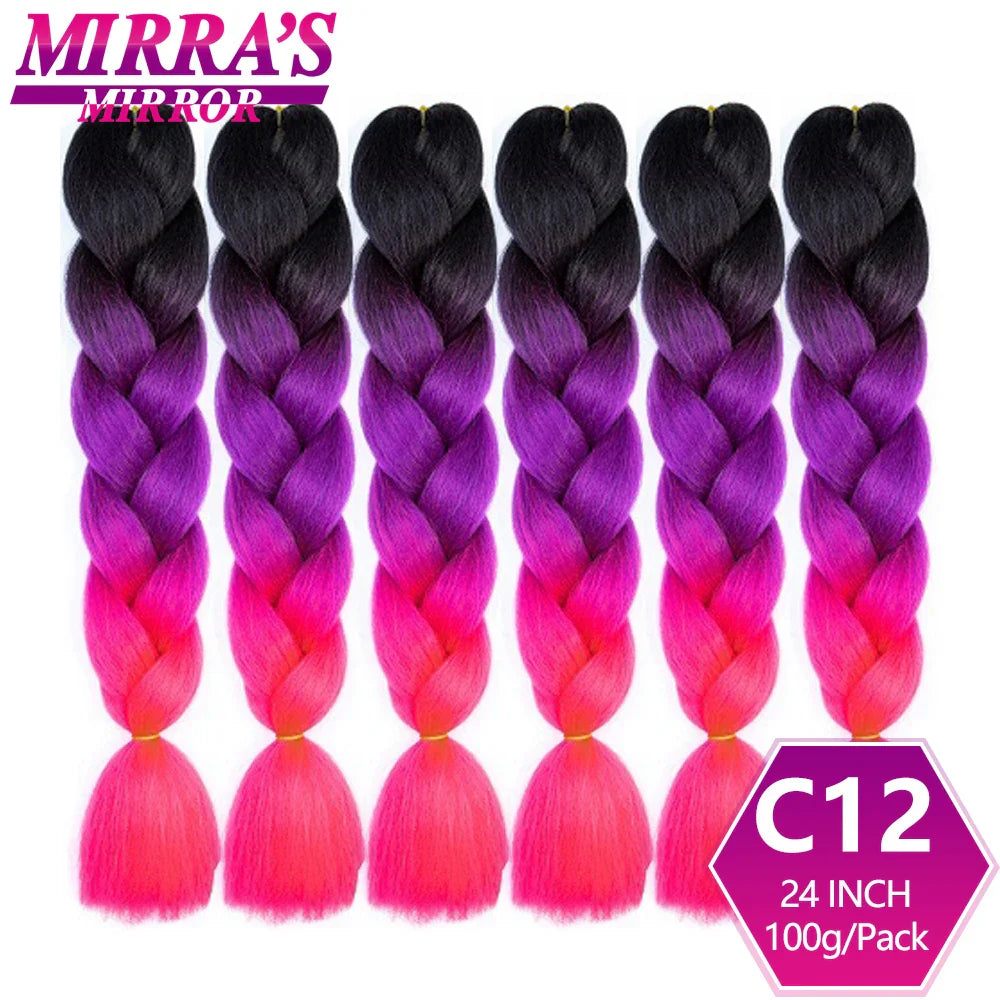 24inch Jumbo Braids Synthetic Hair For Box Braid Ombre Braiding Hair Extensions Three Tone Black Brown Blue Pink Mirra’s Mirror