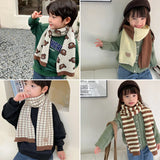 Winter Knitted Scarf For Children Warm Long Scarves Cute Plaid Striped Bear Boys Girls Neck Scarf Shawl Korean Style