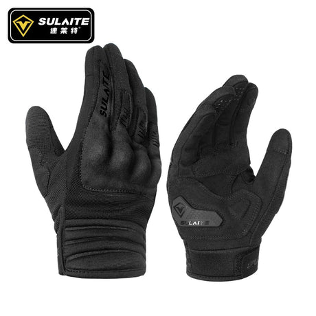 SULAITE Gloves Men Motorcycle Full Finger Breathable Riding Anti-Fall Retro Knight Equipment PVC Shell Windproof Driving Gloves