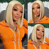 Blonde Bob Wigs Straight Short Human Hair 613 HD Lace Front Wigs Natural Hairline Pre Plucked Short Bob Wigs for Black Women