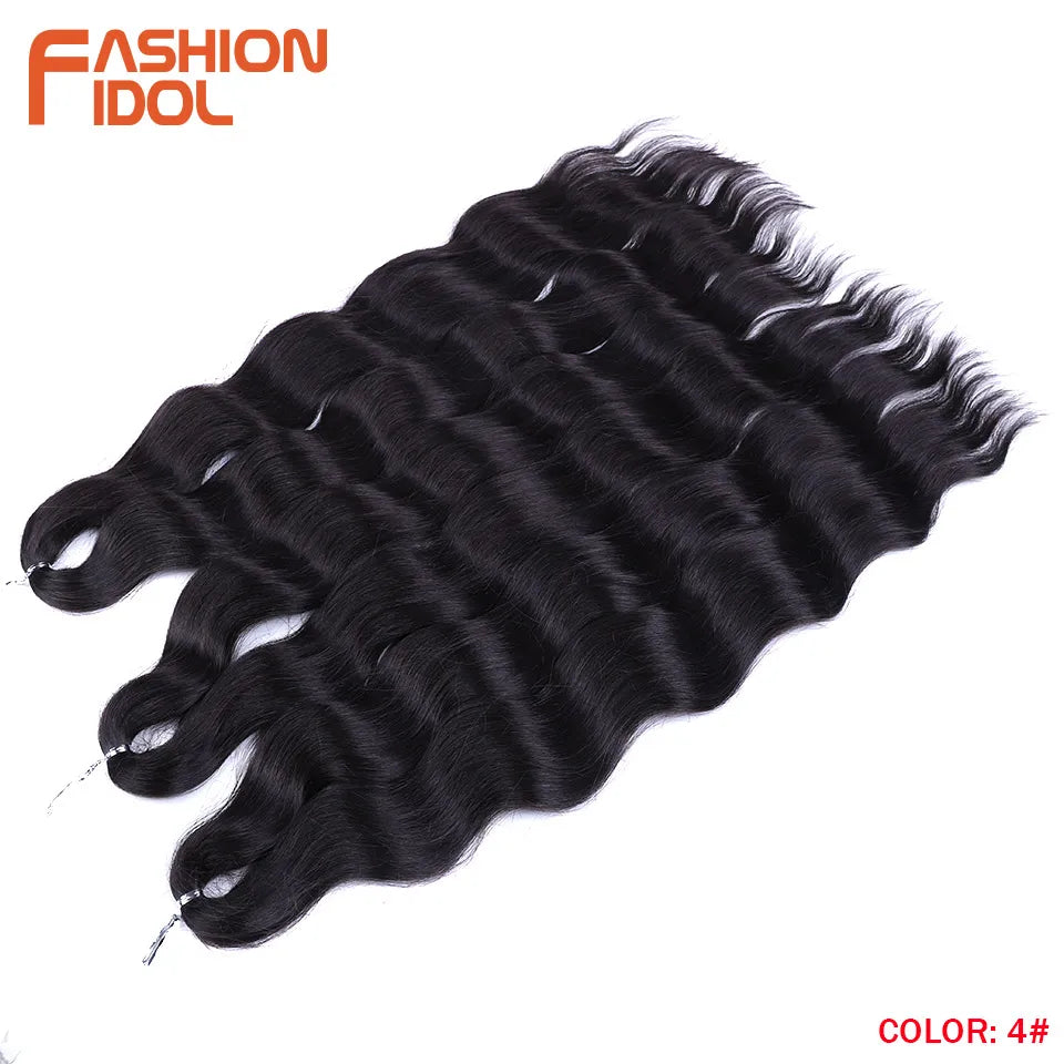 FASHION IDOL Lena Hair Synthetic Deep Wave Braiding Hair Extensions 24 Inch Water Wave Crochet Braid Hair Ombre Blonde Fake Hair