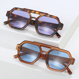 Fashion Pilot Oversized Sunglasses For Women New Double Bridges Sun Glasses Female Retro Square Leopard Purple Eyewear Trendy