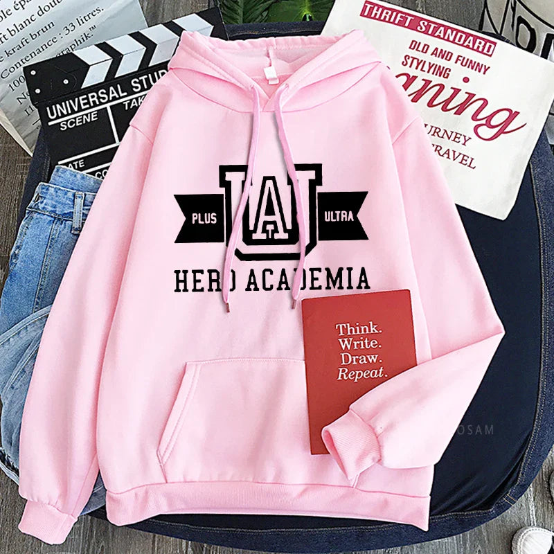 My Hero Academia UA Logo Anime Hoodies Simple Men Plus Size Streetwear Casual Warm Kangaroo Pocket Drawstring Sweatshirt