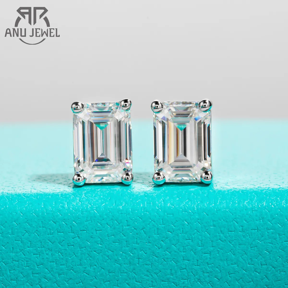 AnuJewel 10k Gold 4/2/1ct Emerald Moissanite Stud Earrings 10K Gold Post Anti-allergy Eearrings For Women Jewelry Wholesale