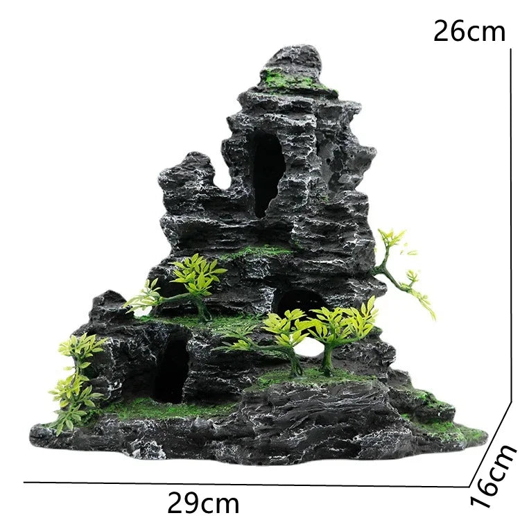 Large Resin Aquarium Fish Tank Mountain View Oranment Decor Rockery Landscape Rock Hiding Cave Tree Decoration