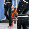 New Autumn Winter Hip Hop Kpop Brushed Denim Fabric Wash Ripped Korean Fashion Men Tight Designer Original Cowboy Slim Trousers