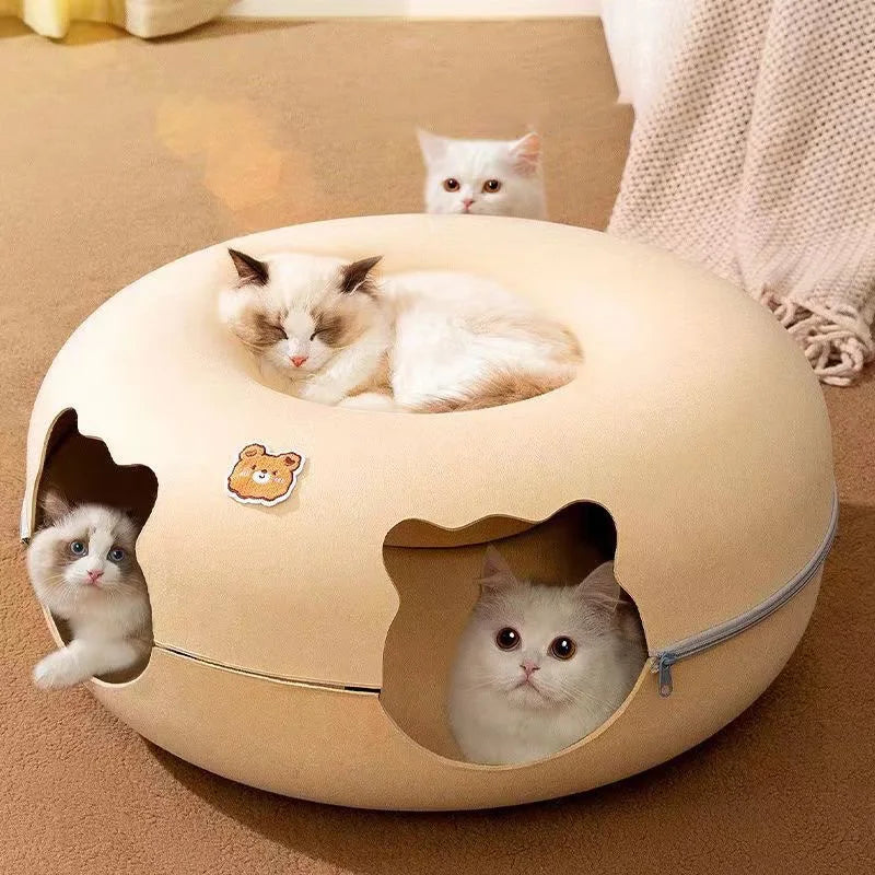 Donut Cat Bed Hiding House Indoor Tunnel Toys Pet Products Houses And Habitats Kittens Goods Removable Cat Bed Nest Accessories