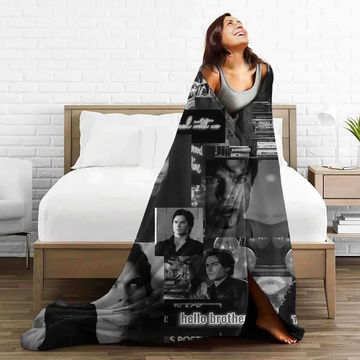 Damon Salvatore The Vampire Diaries Flannel Blankets Vintage Throw Blankets for Sofa Bedding Lounge 150*125cm