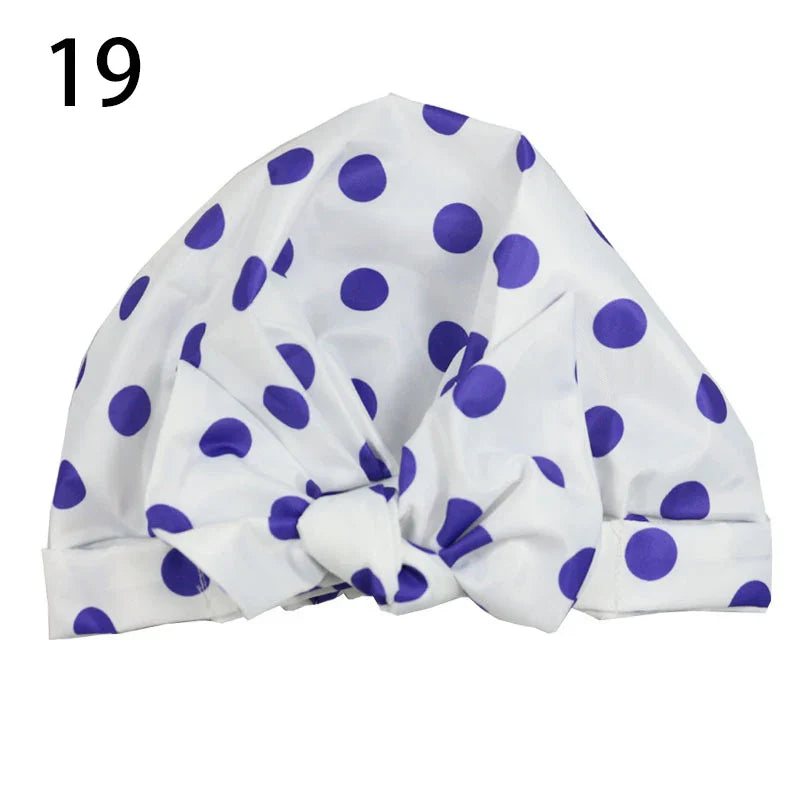 Waterproof Leopard Print Cap Elastic Bow Nightcap Women Satin Hair Bonnet Silk Sleeping Cap Bathroom Shower Accessories Supplies