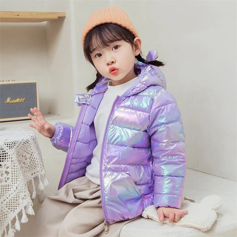 Winter Hooded Lightweight Down Jackets Children Girls Boys Baby Warm Outerwear Kids Autumn Colorful Fabric Coats Casual Clothing