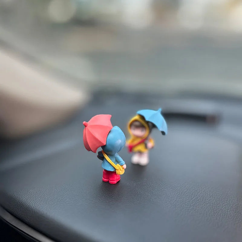 4PCS Cute Umbrella Couple Car Interior Decoration Action Figures Auto Rearview Mirror Dashboard Ornaments For Car Accessories