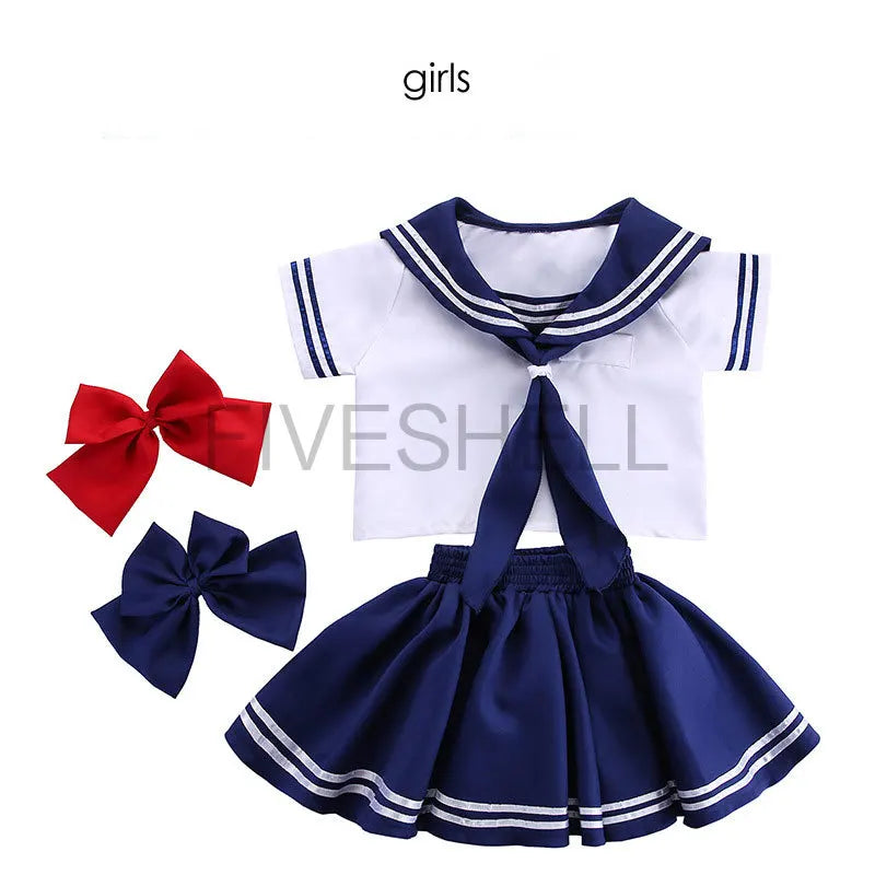 Japanese Anime Navy Sailor Costume Uniform Blue for Girls Boys Halloween Party School Fancy Dress Bow Tie