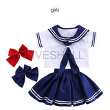 Japanese Anime Navy Sailor Costume Uniform Blue for Girls Boys Halloween Party School Fancy Dress Bow Tie