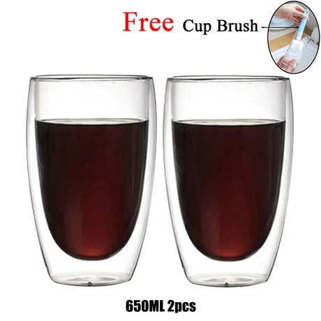 Double Wall Glass Cup Heat Resistant Transparent High Borosilicate Mug Tea Milk Lemon Juice Coffee Cup Gift Creativity Drinkware