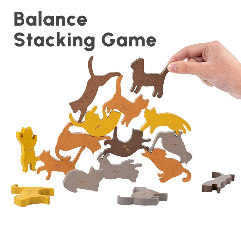 Montessori Stacking Blocks Wooden Toys Cat Balancing Games Educational Wooden Puzzle Toys For Children Home Decorations Desktop