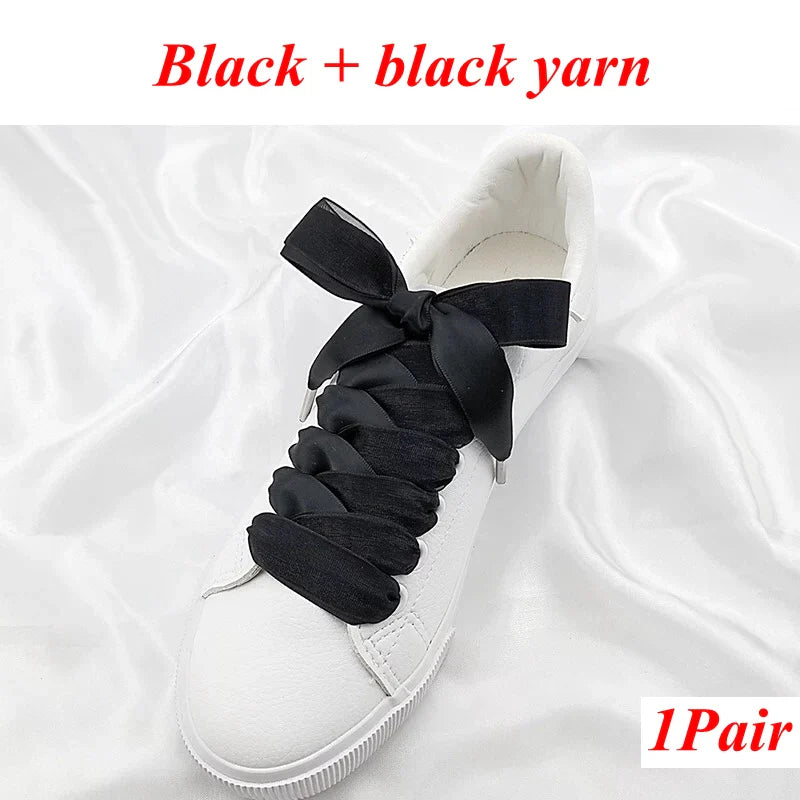 1 Pair Silk Shoe Laces Satin Ribbon Flat Shoelaces Girls Casual Canvas Shoes Double-sided Weaving White Shoe Lace Accessories