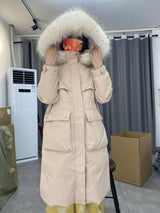 Fitaylor Winter Women Long Jacket Large Natural Fur Collar Hooded Parkas 90% White Duck Down Coat Thickness Snow Warm Outwear