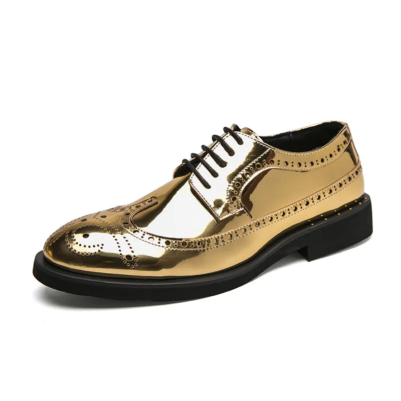 2023 Casual Leather Shoes Men superstar Brogues formal leather shoes oxford gold shoes lace-up hombres silver large size 46 ghn