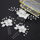 Pearl Flower Hairpin Side Comb Golden Leaf Shaped Alloy Tiaras Wedding Bride Insert Hair Clips Hair Jewelry Bride Headwear