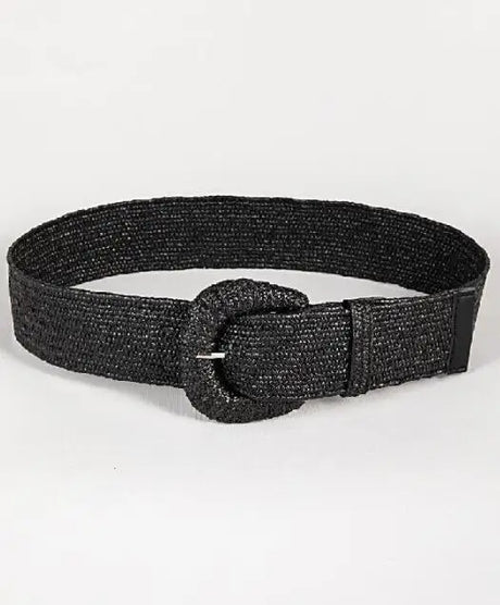 Bohemian Style Hand-woven Black and White Round Buckle Women Belts Designer Woven Elastic PP Straw Grass Girls Waistband